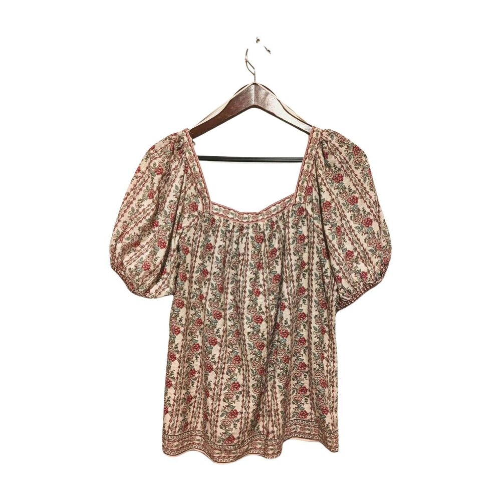 Nwt Max Studio Blouse L Puff Sleeve Romantic Floral Boho Peasant Square Neck